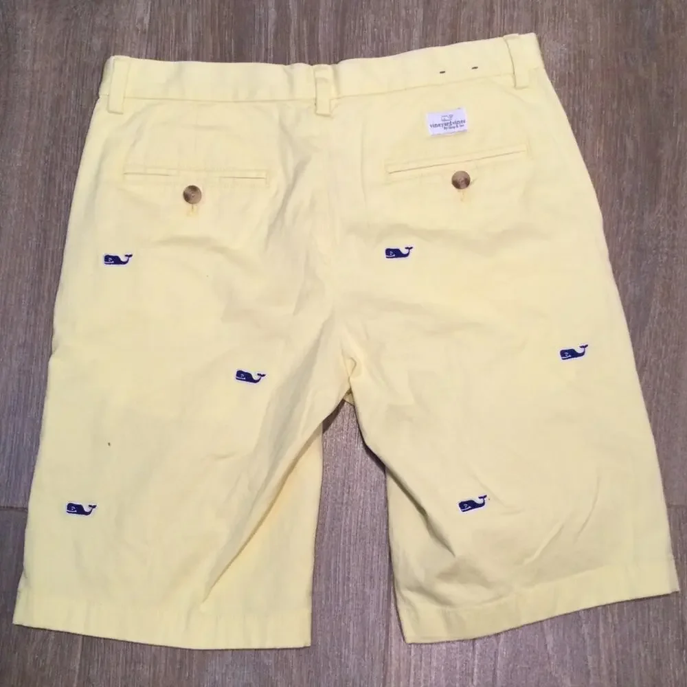 Vineyard Vines Yellow Bermuda Whale Critter shorts 18